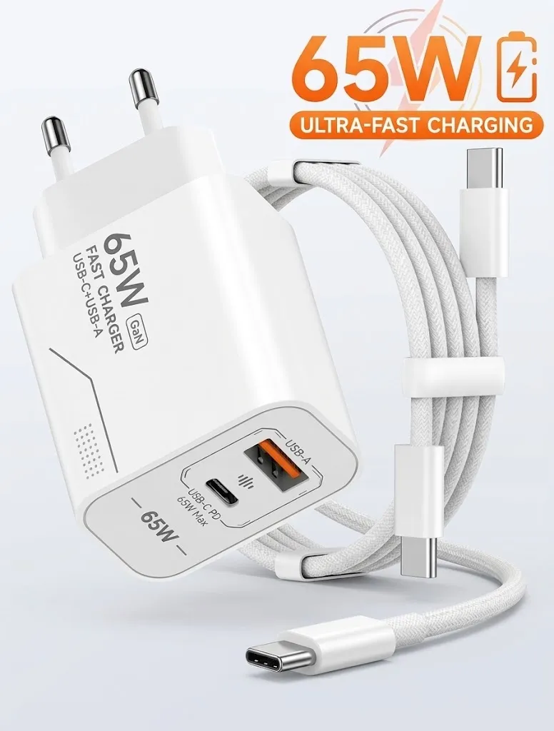 Cargador USB-C GaN 65W — Carga Ultra Rápida para laptops y smartphones